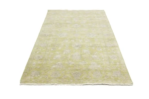 Muted Golden Yellow Floral 5X8 Transitional Oriental Rug