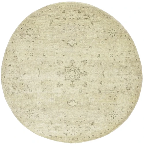 Muted Pinkish Beige Floral 6X6 Transitional Oriental Round Rug