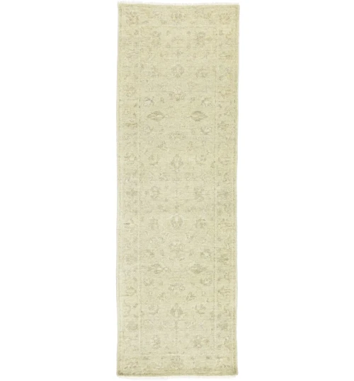 Muted Beige Floral 3X8 Transitional Oriental Runner Rug