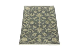 Muted Dark Slate Floral 2X3 Transitional Oriental Rug