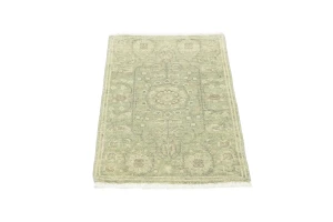Muted Green Floral 2X3 Transitional Oriental Rug