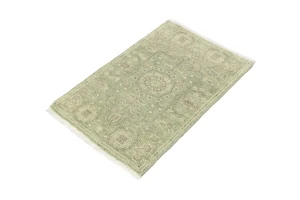 Muted Green Floral 2X3 Transitional Oriental Rug