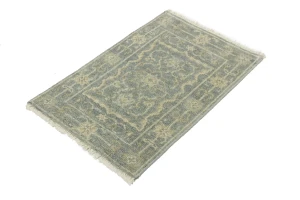 Muted Gray Floral 2X3 Transitional Oriental Rug