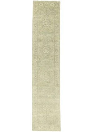 Muted Green Floral 2'7X11'9 Transitional Oriental Runner Rug