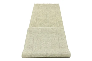Muted Green Floral 2'7X11'9 Transitional Oriental Runner Rug
