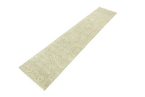 Muted Green Floral 2'7X11'9 Transitional Oriental Runner Rug