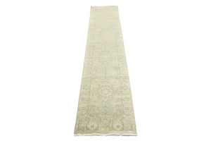 Muted Green Floral 2'7X11'9 Transitional Oriental Runner Rug