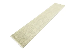 Muted Green Floral 2'7X11'9 Transitional Oriental Runner Rug
