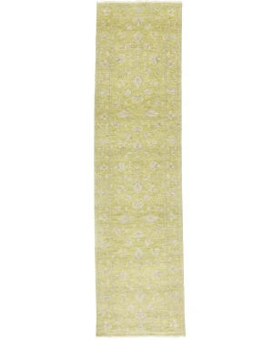 Muted Golden Yellow Floral 3X10 Transitional Oriental Runner Rug