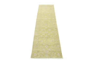 Muted Golden Yellow Floral 3X10 Transitional Oriental Runner Rug