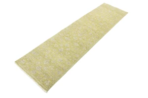 Muted Golden Yellow Floral 3X10 Transitional Oriental Runner Rug