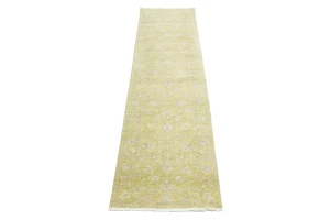 Muted Golden Yellow Floral 3X10 Transitional Oriental Runner Rug