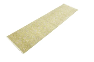 Muted Golden Yellow Floral 3X10 Transitional Oriental Runner Rug