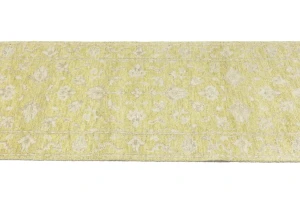 Muted Golden Yellow Floral 3X10 Transitional Oriental Runner Rug