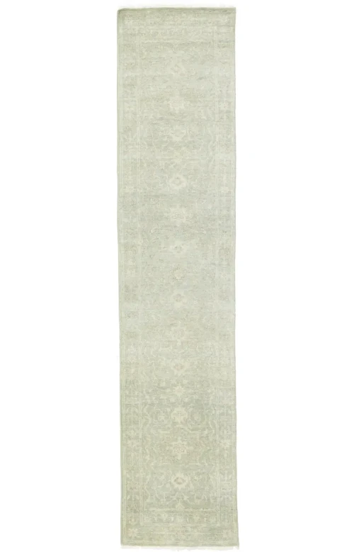 Muted Green Floral 3X14 Transitional Oriental Runner Rug