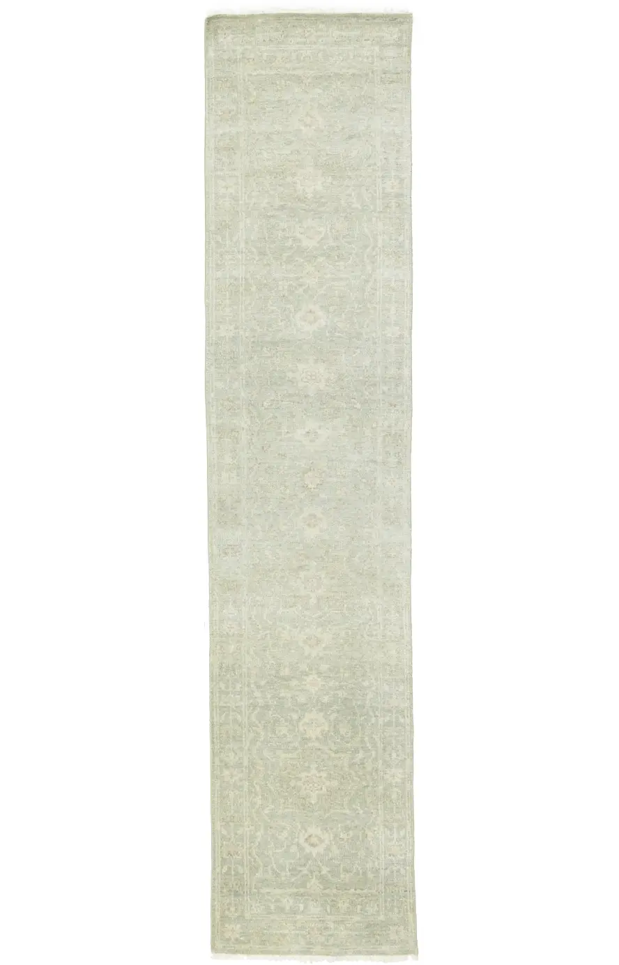 Muted Green Floral 3X14 Transitional Oriental Runner Rug