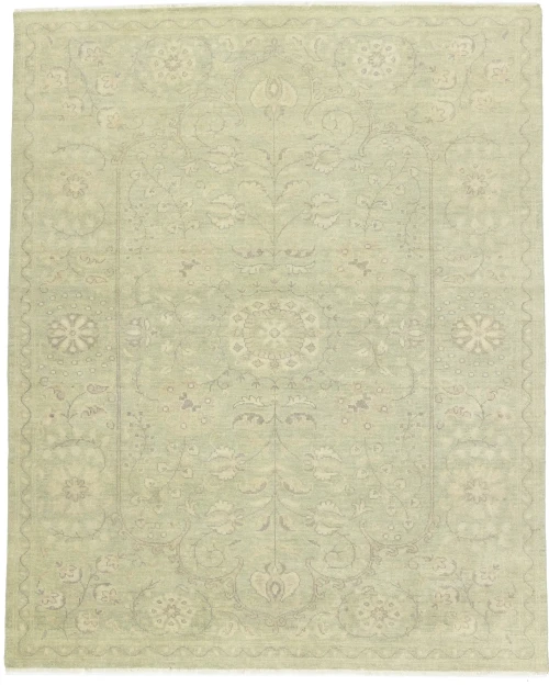 Muted Green Floral 8X10 Transitional Oriental Rug