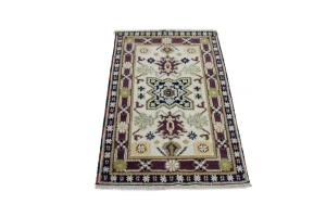 Cream Geometric Tribal 3X5 Kazak Oriental Rug