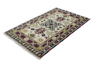 Cream Geometric Tribal 3X5 Kazak Oriental Rug