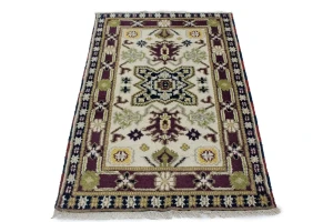 Cream Geometric Tribal 3X5 Kazak Oriental Rug