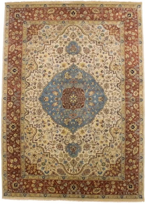 Beige Floral 10X14 Rare Heriz Serapi Oriental  Rug