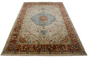 Beige Floral 10X14 Rare Heriz Serapi Oriental  Rug