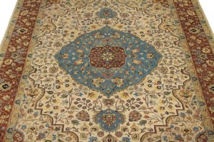 Beige Floral 10X14 Rare Heriz Serapi Oriental  Rug