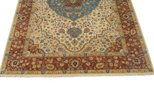 Beige Floral 10X14 Rare Heriz Serapi Oriental  Rug