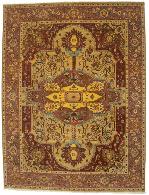 Beige & Rust Floral 9X12 Heriz Serapi Oriental Rug