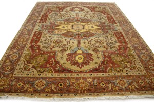 Beige & Rust Floral 9X12 Heriz Serapi Oriental Rug