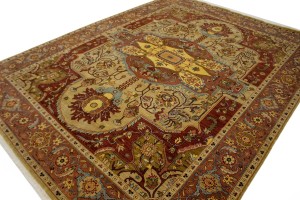 Beige & Rust Floral 9X12 Heriz Serapi Oriental Rug