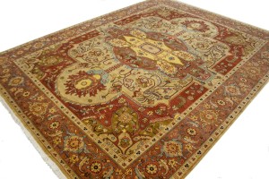 Beige & Rust Floral 9X12 Heriz Serapi Oriental Rug