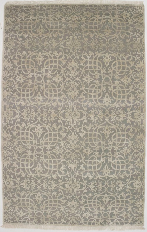 Hand-Carved Gray Extra Fine 6X9 Modern Oriental Rug