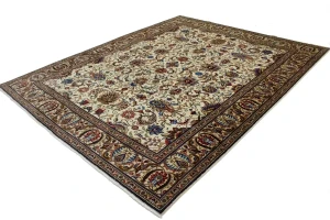 Vintage Cream Floral Classic 10X13 Tabriz Persian Rug