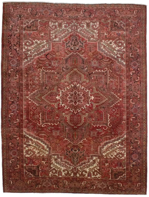 Vintage Brick Red Geometric 10X13 Heriz Persian Rug