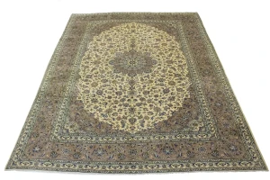 Vintage Cream Beige Traditional 10X13 Kashan Persian Rug