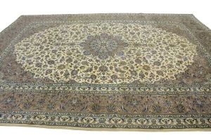 Vintage Cream Beige Traditional 10X13 Kashan Persian Rug