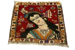 Vintage Red Tribal 2X2 Abadeh Shiraz Persian Rug