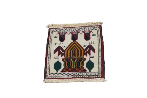 Ivory Tribal 1X1 Balouch Persian Square Rug