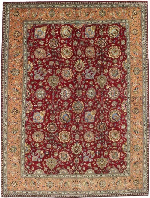 Vintage Red Traditional 10X13 Tabriz Persian Rug