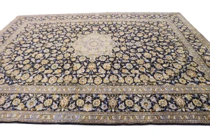 Vintage Navy Blue Traditional 10X13 Kashan Persian Rug