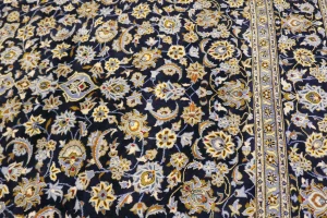 Vintage Navy Blue Traditional 10X13 Kashan Persian Rug