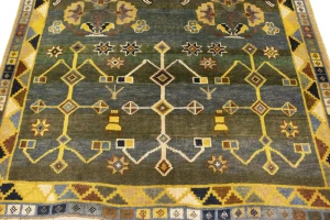 Vintage Gray & Olive Pictorial 4X7 Shiraz Persian Rug