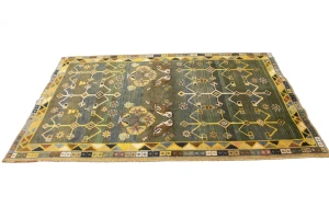 Vintage Gray & Olive Pictorial 4X7 Shiraz Persian Rug