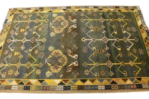 Vintage Gray & Olive Pictorial 4X7 Shiraz Persian Rug