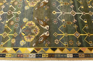Vintage Gray & Olive Pictorial 4X7 Shiraz Persian Rug