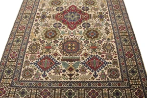 Antique Cream Pictorial 4'4X6'4 Ardebil Persian Rug