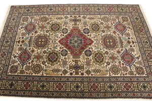 Antique Cream Pictorial 4'4X6'4 Ardebil Persian Rug