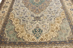 Semi Antique Cream Traditional 4'6X6'4 Tabriz Persian Rug