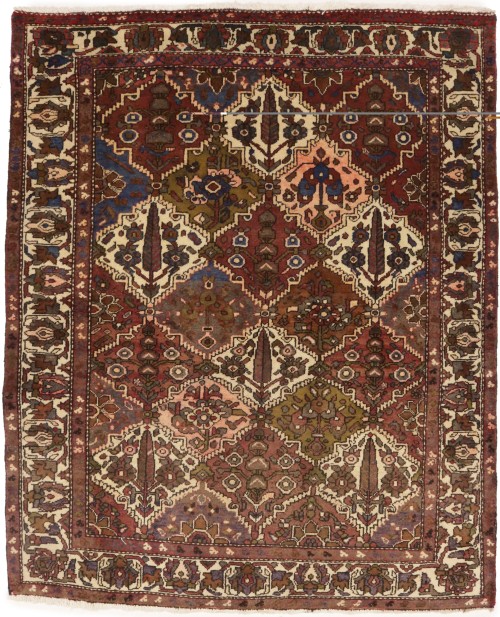 Vintage Rusty Brown Floral 5'5X6'8 Bakhtiari Persian Rug